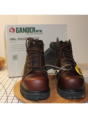 Gander Mtn Rugged Force Men 12 Work Boots Composite Safety Toe Leather Brown New